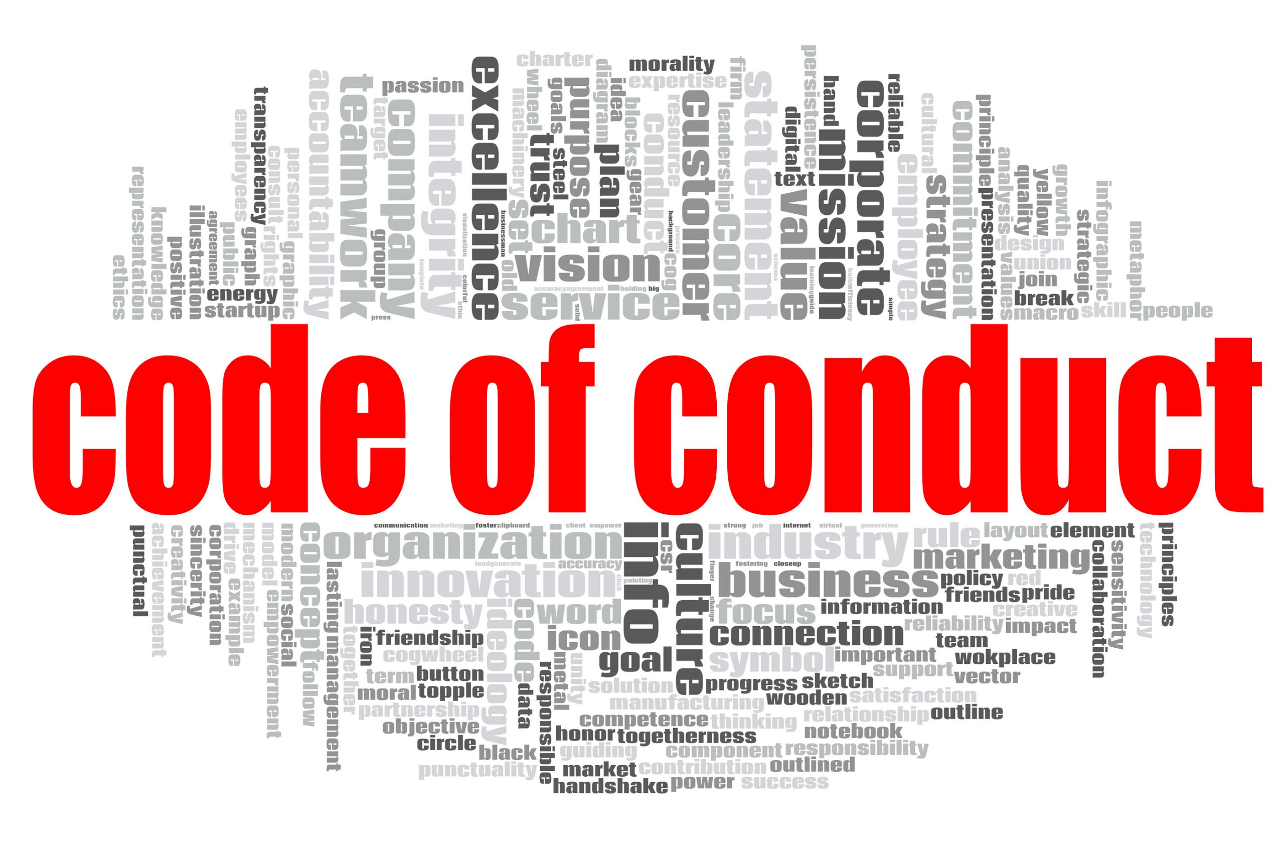 Code Of Conduct Word Cloud Concept On White Background, 3d Rende